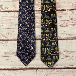 Vintage 90s Looney Tunes Marvin the Martian & Disney Mickey Cartoon Neck Tie Lot